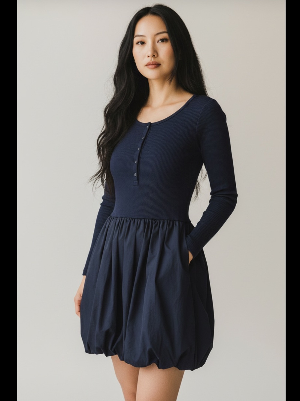 Clu bubble hem dress henley pockets NWOT